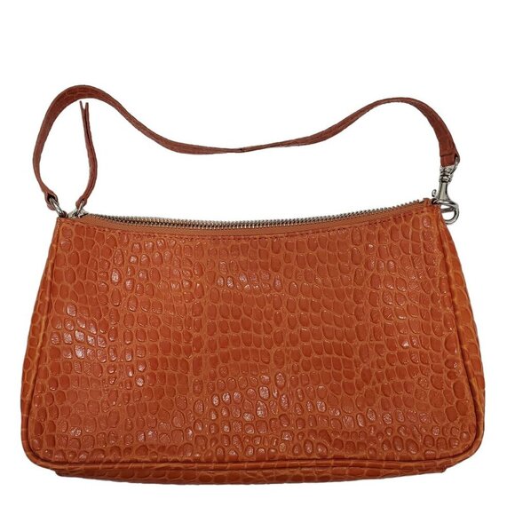 Banana Republic Y2K Orange Croc Embossed 100% Cow Leather Small Shoulder Bag - Picture 5 of 5